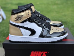 Air Jordan 1 Gold Toes Black with Upside Down Swoosh