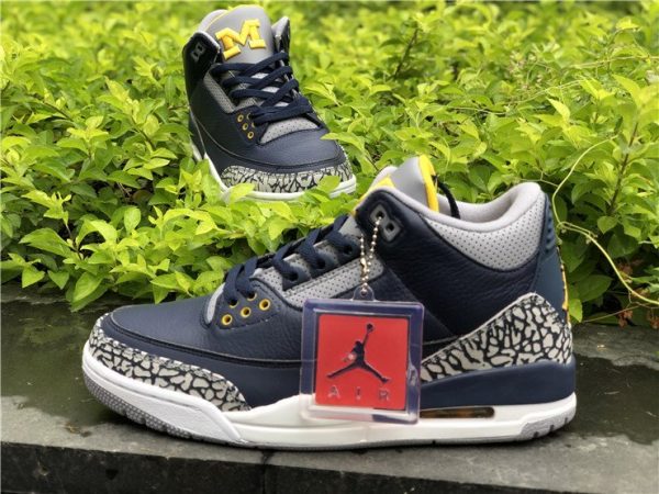 Air Jordan 3 Michigan PE Navy Maize Yellow shoes