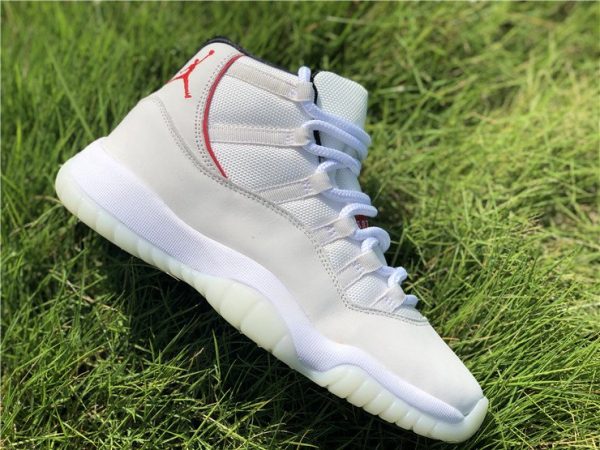 shop Jordan 11 Platinum Tint Sail-University Red 2018