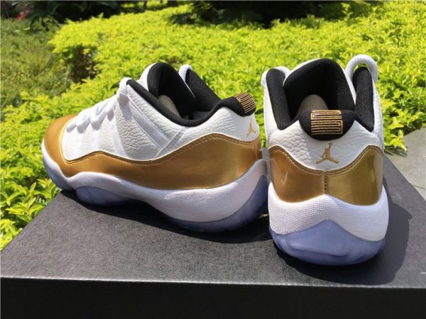 Jordan XI Retro Low White Metallic Gold heel