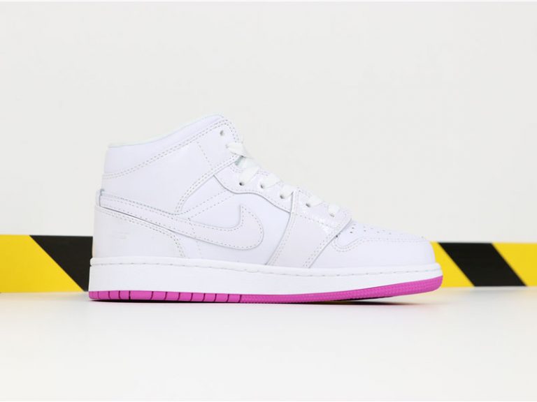 Grade School Nike Air Jordan 1 Mid White Fuchsia Blast GS Shoes