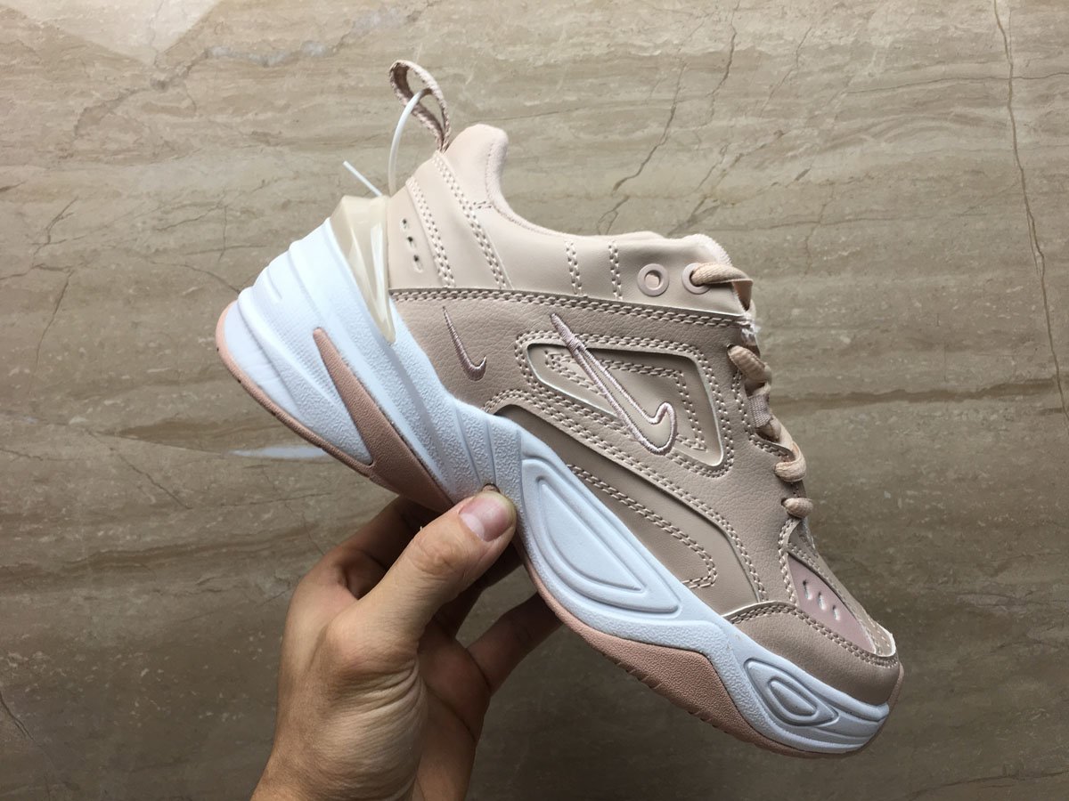 white and beige nike m2k tekno