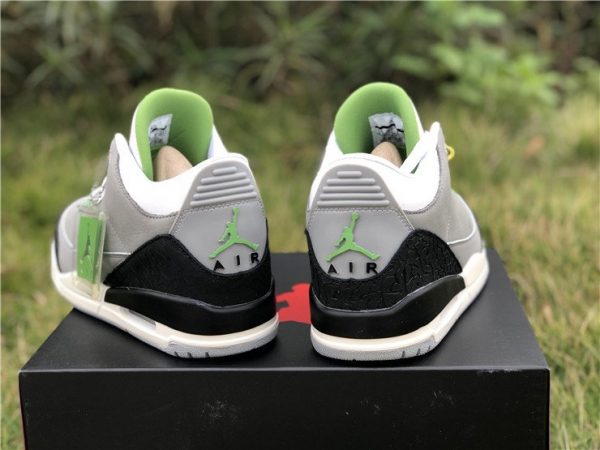 Jordan 3 Retro Chlorophyll Light Smoke Grey heel