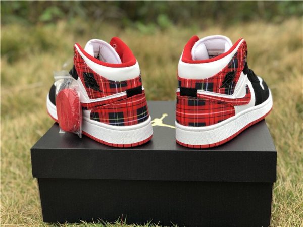 Air Jordan 1 Mid White Plaid 554725 607 heel