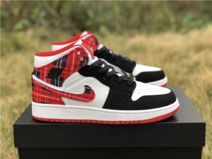 GS Air Jordan 1 Mid White Plaid