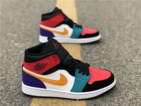 Jordan 1 Mid Bred Multi-Color White Turbo Green swoosh