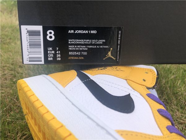 Jordan 1 Mid SE Lakers Yellow Purple 2019 shoes