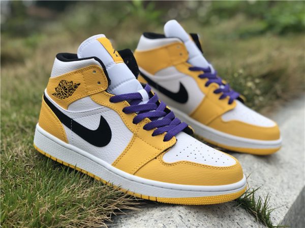 Jordan 1 Mid SE Lakers Yellow Purple shoes