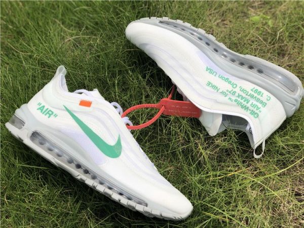 Off-White X Nike Max 97 White Green Swoosh shoes