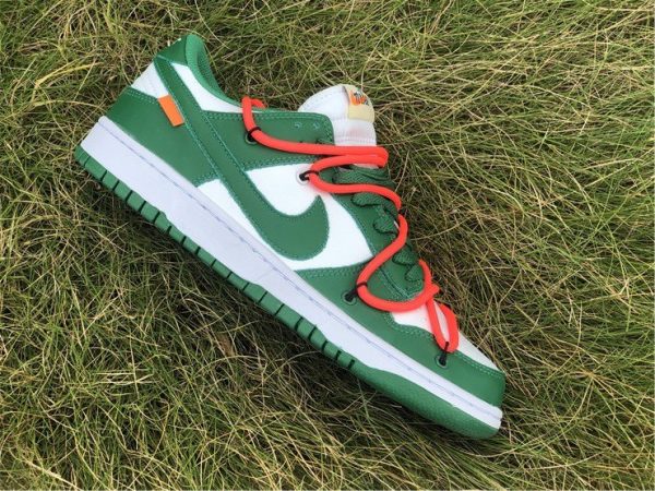 Off-White x Nike Dunk Low Pine Green sidewall swoosh