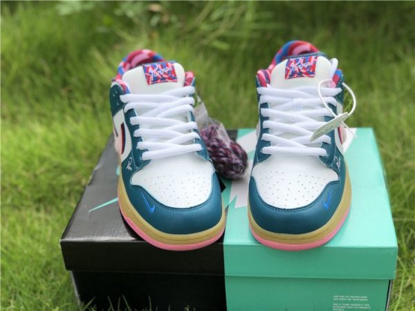 Parra x Nike SB Dunk Low Midnight Turquoise-White tongue