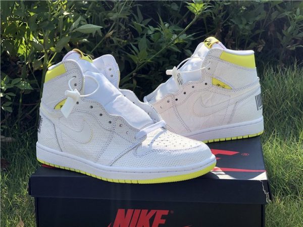 White Dynamic Yellow Air Jordan 1 shoes