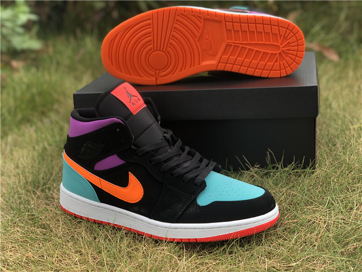 nike air jordan 1 mid black multicolor reflective