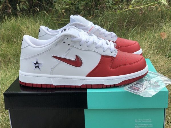 Supreme X Nike SB Dunk Low Jewel Swoosh Red