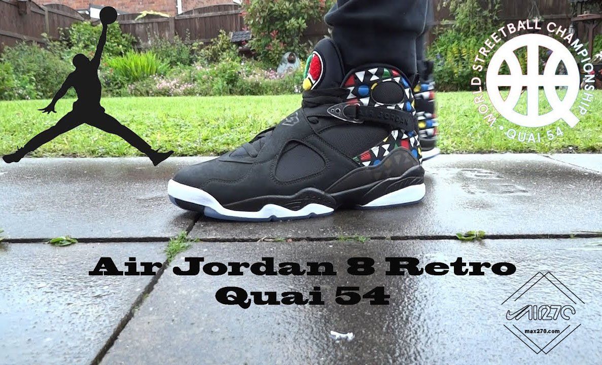 2019 Jordan 8 Retro Quai 54 Black on feet