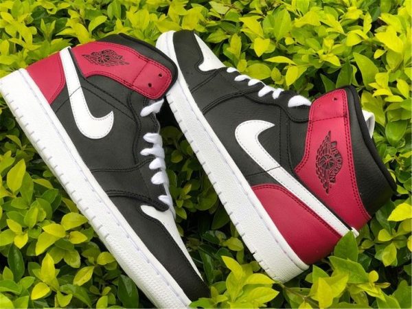 Air Jordan 1 Mid Black Noble Red white swoosh