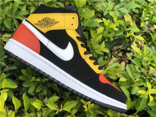 Air Jordan 1 Mid SE Black Amarillo Orange white swoosh