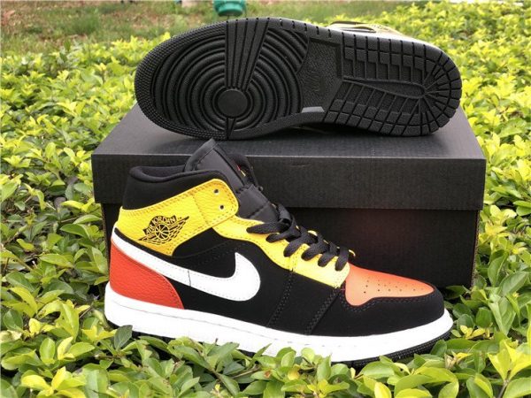 GS Air Jordan 1 Mid SE Black Amarillo Orange SHOES