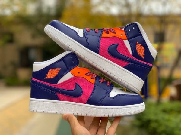 girl Nike Air Jordan 1 Mid GS Fire Pink Corduroy