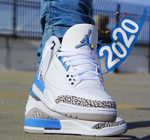 2020 Jordan 3 UNC on feet