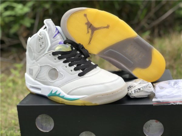 Air Jordan 5 Off-White White Teal bottom sole