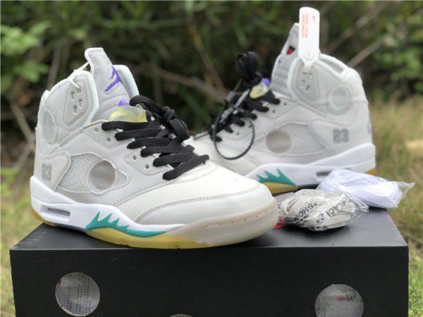 Air Jordan 5 Off-White White Teal extra lace