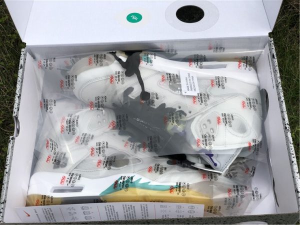 Air Jordan 5 Off-White White Teal in box