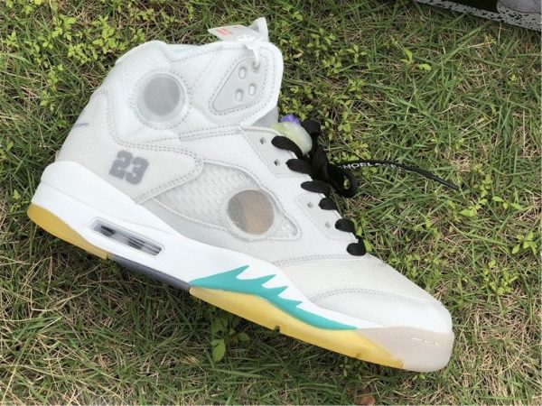 Air Jordan 5 Off-White White Teal lateral panel