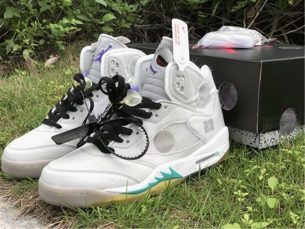 Air Jordan 5 White Beige Teal Off-White tag