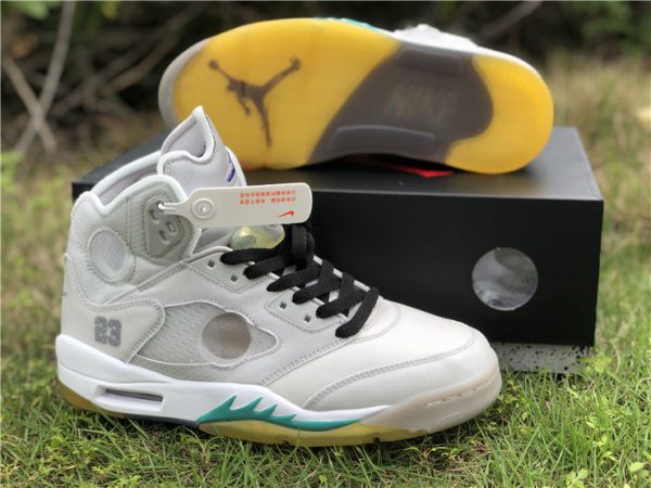 Off-White Air Jordan 5 White Beige Teal shoes