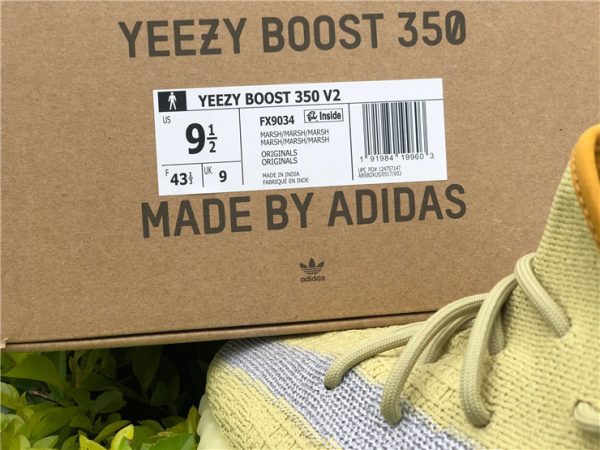 adidas Yeezy Boost 350 V2 Marsh yellow box tag