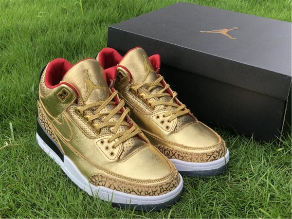 Air Jordan 3 JTH Gold Oscars tongue front look