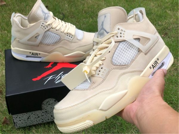 Air Jordan 4 Off-White Sail Cream on hand look