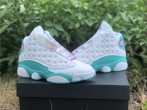 2020 Air Jordan 13 GS White Soar-Aurora Green-Digital Pink 439358-100 Sale