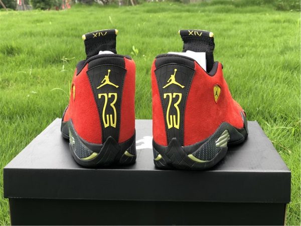 Air Jordan 14 Ferrari Varsity Red yellow jumpman heel