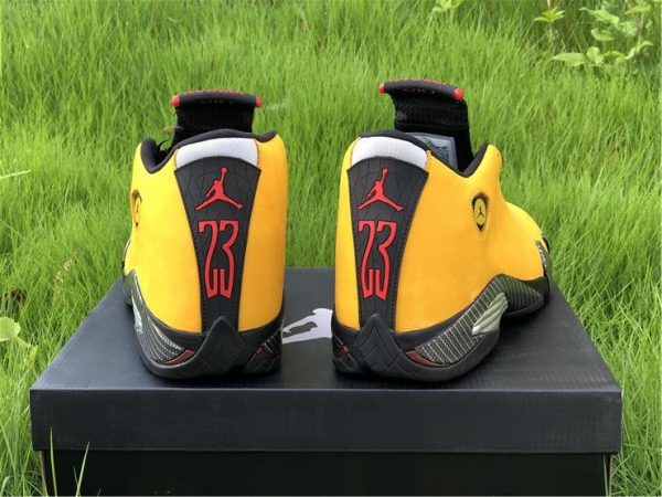 Air Jordan 14 Retro Yellow Ferrari University Gold BQ3685-706 Heel