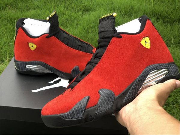 Air Jordan 14 Varsity Red Ferrari on hand close look