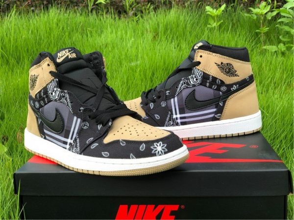 Buy Custom Air Jordan 1 High Cactus Jack With Plaid Print Khaki Black