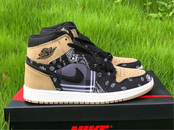 Custom Air Jordan 1 High Cactus Jack With Plaid Print Khaki Black