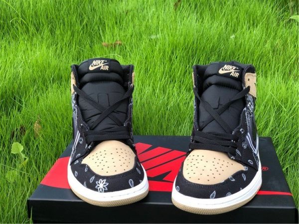 Custom Air Jordan 1 High Cactus Jack With Plaid Print Khaki Black Front