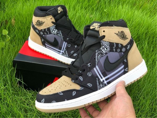 Custom Air Jordan 1 High Cactus Jack With Plaid Print Khaki Black On-hand