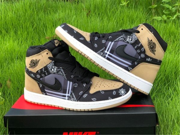 Custom Air Jordan 1 High Cactus Jack With Plaid Print Khaki Black Panel