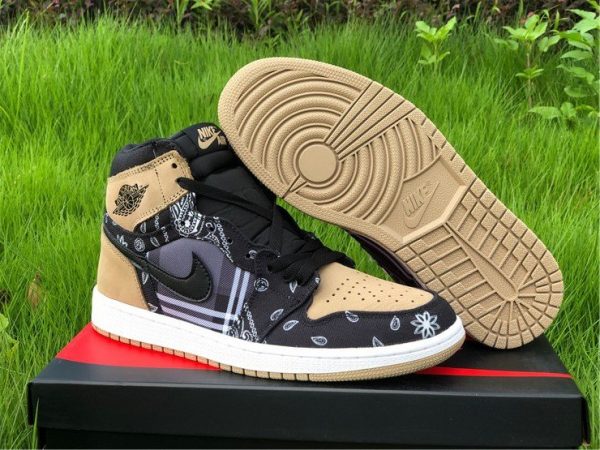 Custom Air Jordan 1 High Cactus Jack With Plaid Print Khaki Black Sale