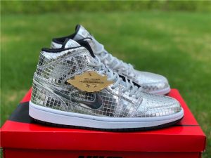 Air Jordan 1 Mid Disco Ball Metallic Silver Black-White