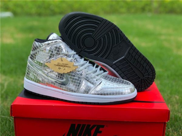 Air Jordan 1 Mid Disco Ball Metallic Silver Black-White Sale