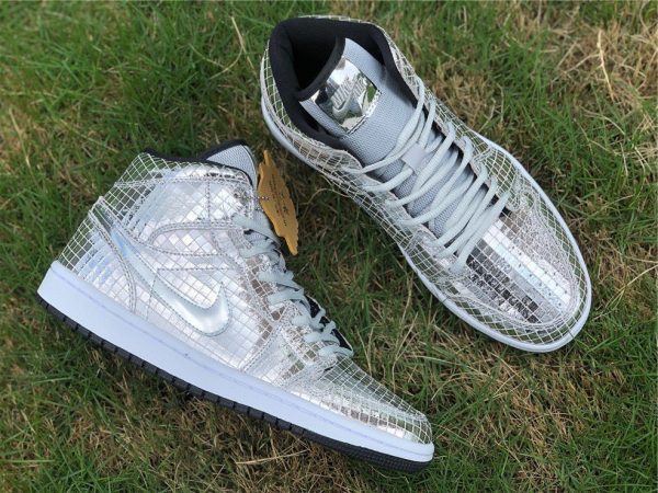 Air Jordan 1 Mid Disco Ball Metallic Silver Black-White To Buy