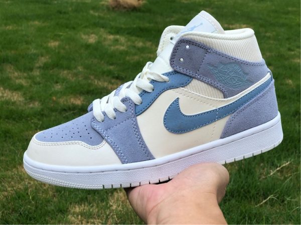 Air Jordan 1 Mid Light Blue Grey Aqua suede