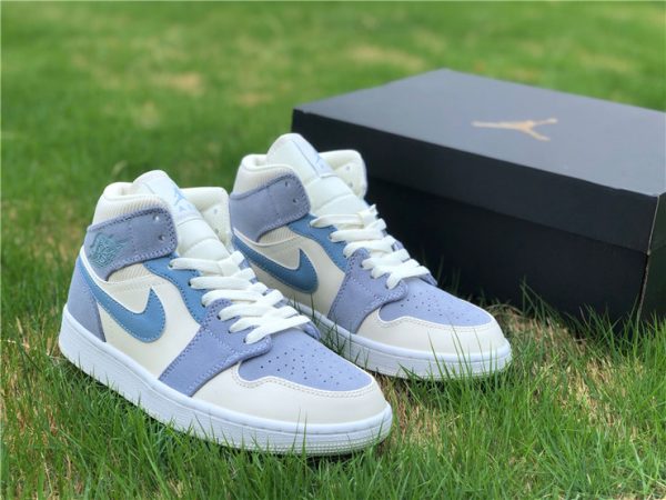 Air Jordan 1 Mid Light Blue Grey Aqua swoosh