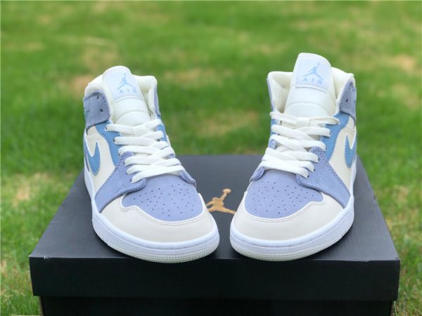 Air Jordan 1 Mid Light Blue Grey Aqua tongue