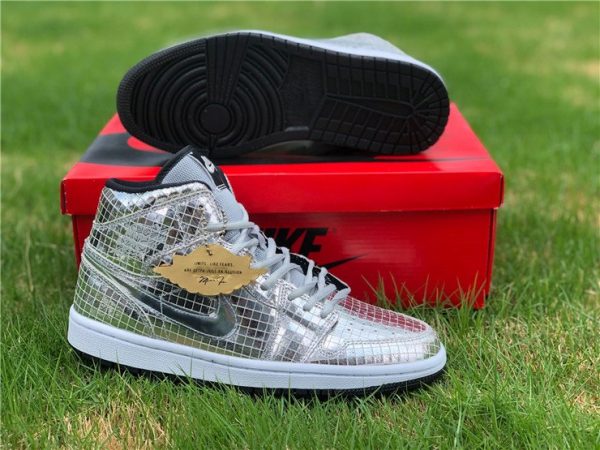 Cheap Air Jordan 1 Mid Disco Ball Metallic Silver Black-White